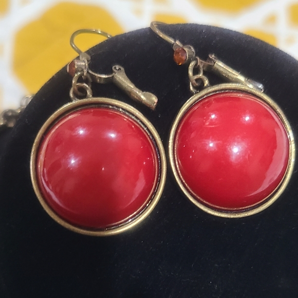 Antique Gold and Red Leaf Necklace and Earring Set-NEW - Picture 3 of 6